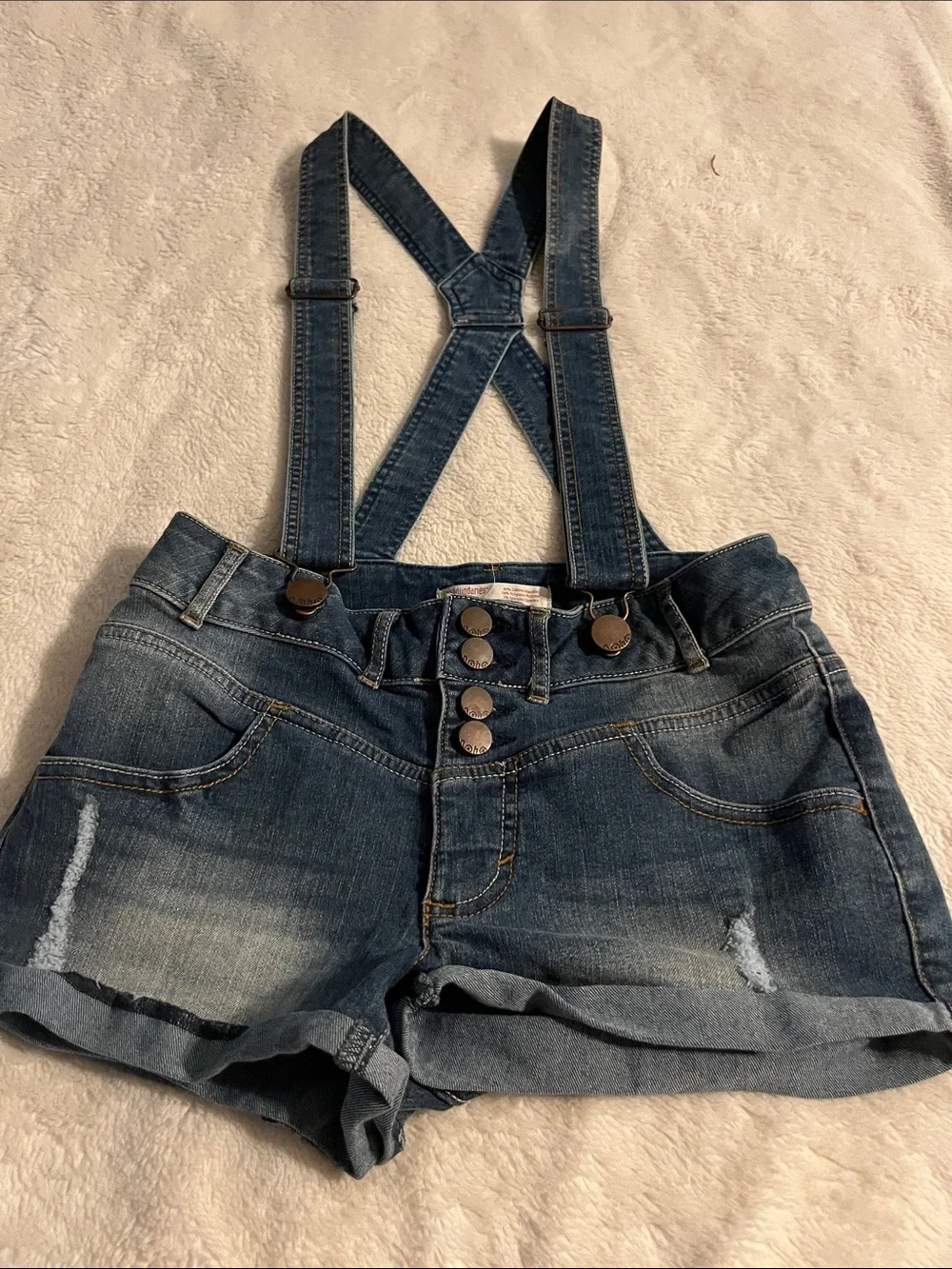 No Boundaries Blue Denim Suspender Shorts